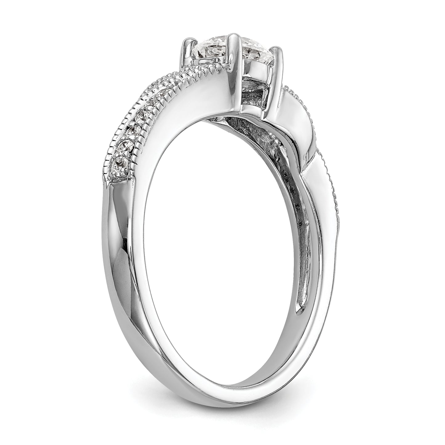 14k White Gold Diamond Round CZ By Pass Engagement Ring