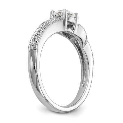 14k White Gold Diamond Round CZ By Pass Engagement Ring