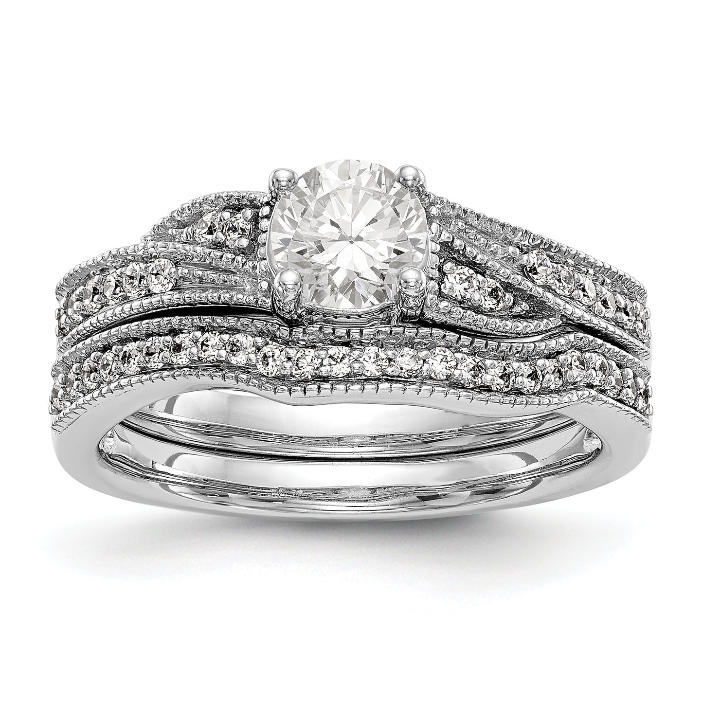 14k White Gold Diamond Round CZ By Pass Engagement Ring