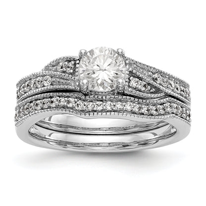 14k White Gold Diamond Round CZ By Pass Engagement Ring