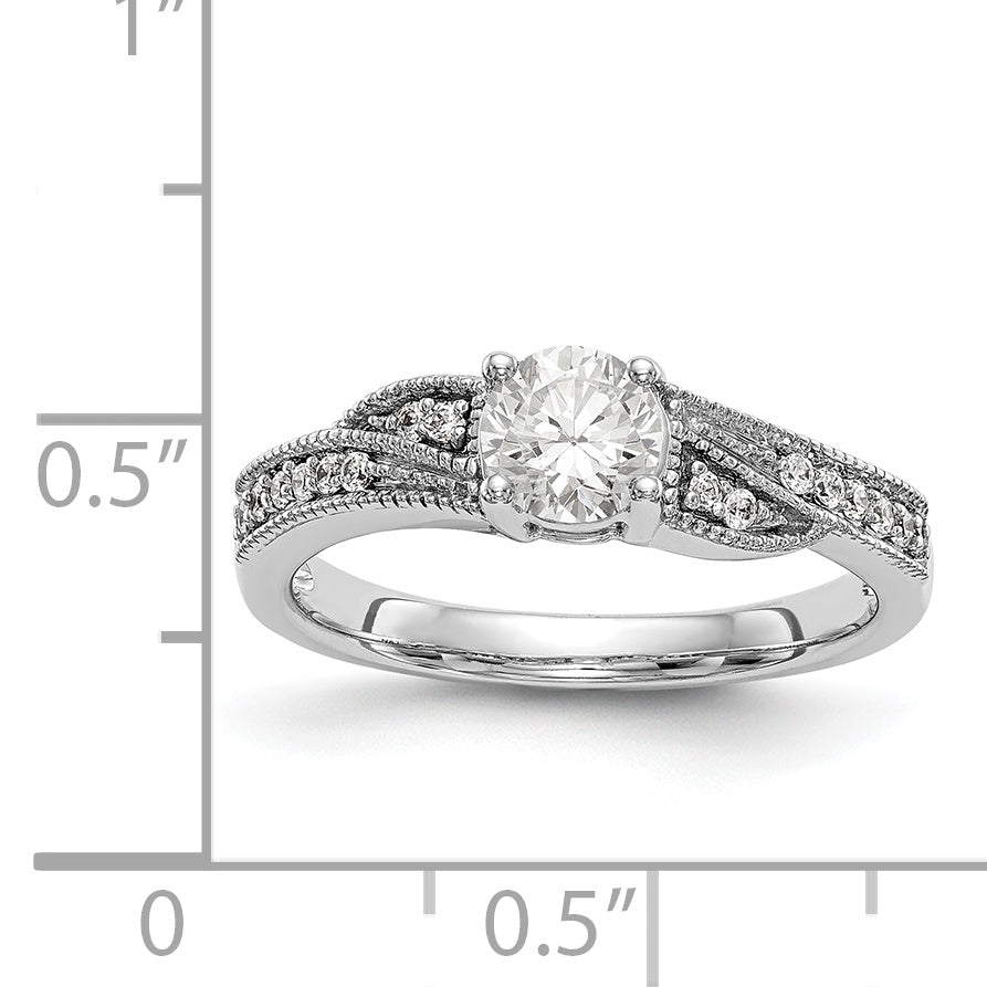 14k White Gold Diamond Round CZ By Pass Engagement Ring
