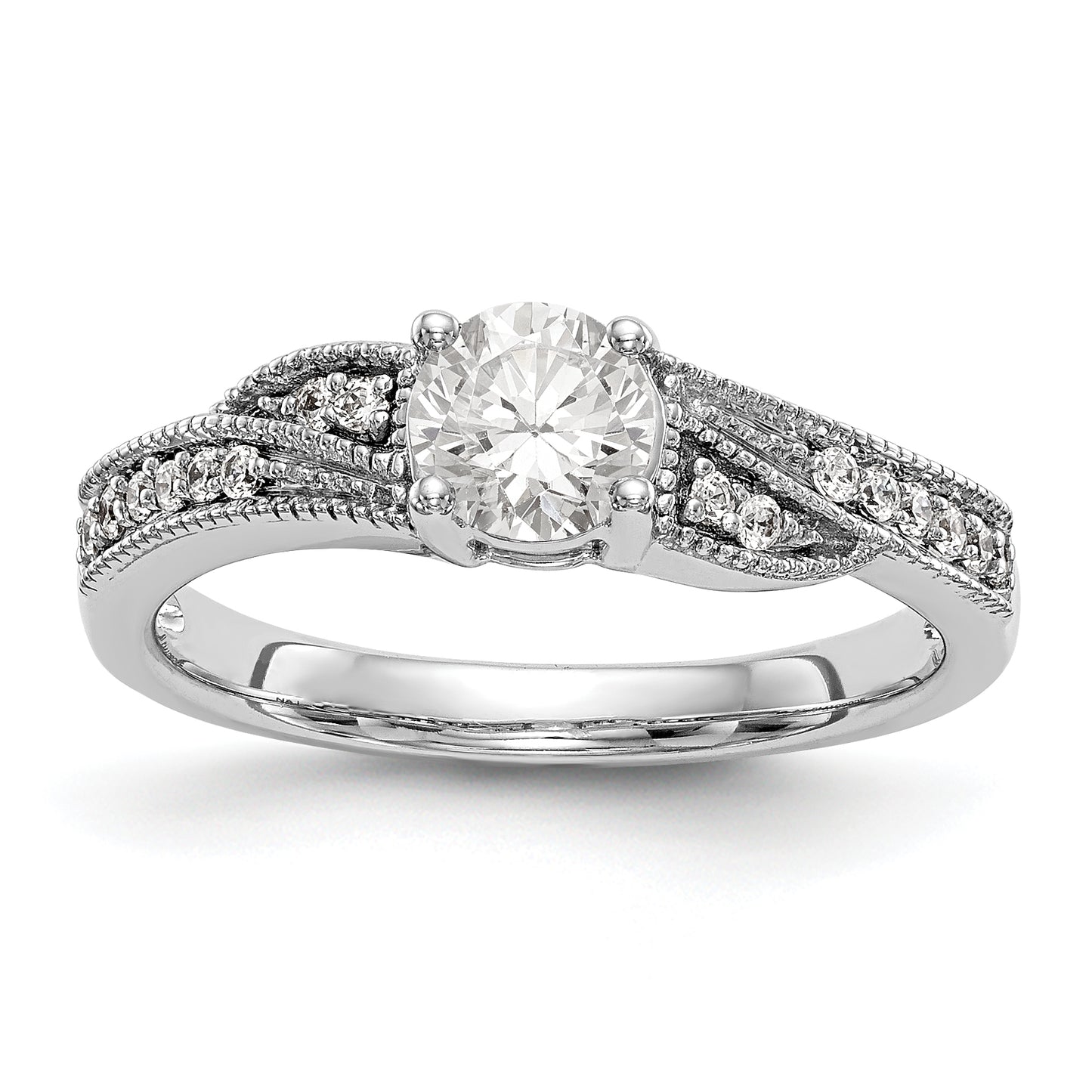 14k White Gold Diamond Round CZ By Pass Engagement Ring