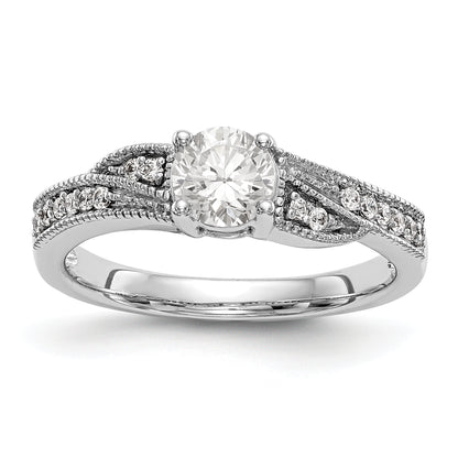 14k White Gold Diamond Round CZ By Pass Engagement Ring