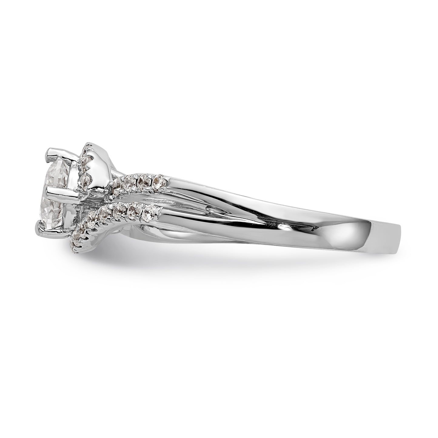 14k White Gold Diamond Round CZ By Pass Engagement Ring