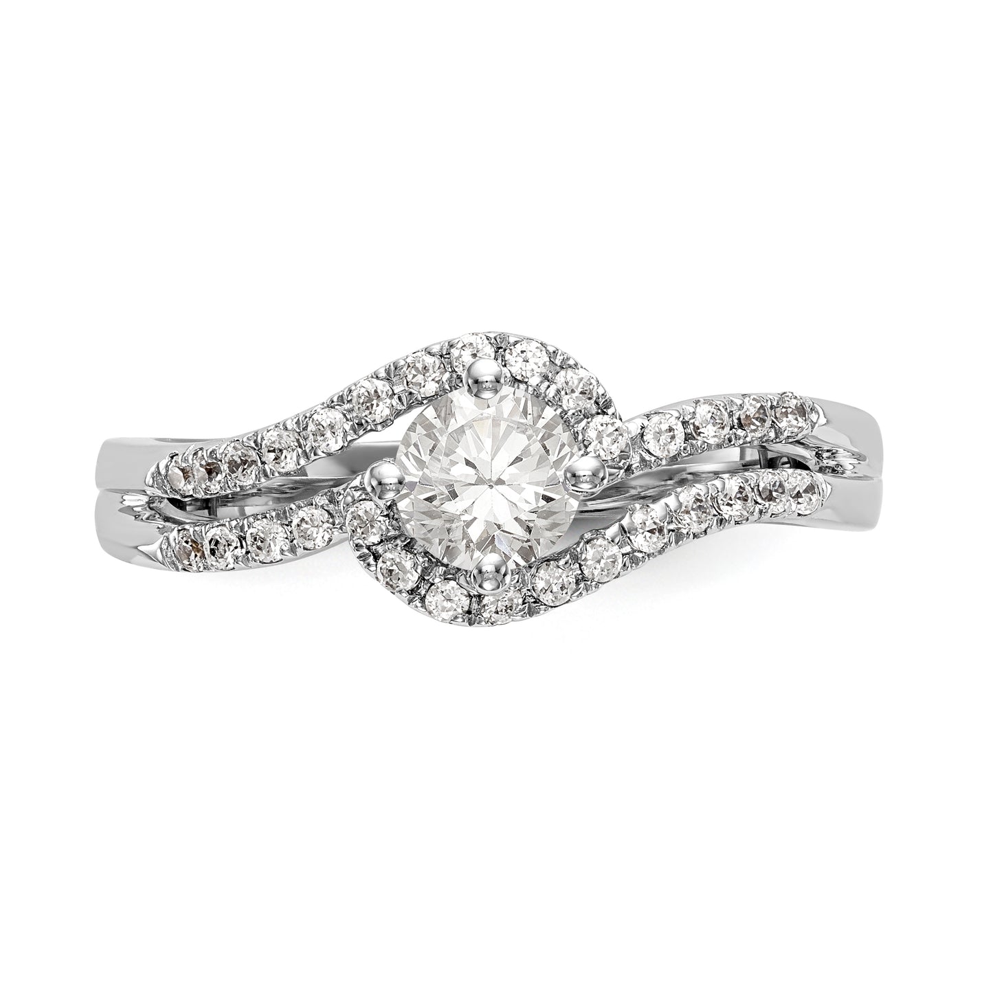 14k White Gold Diamond Round CZ By Pass Engagement Ring