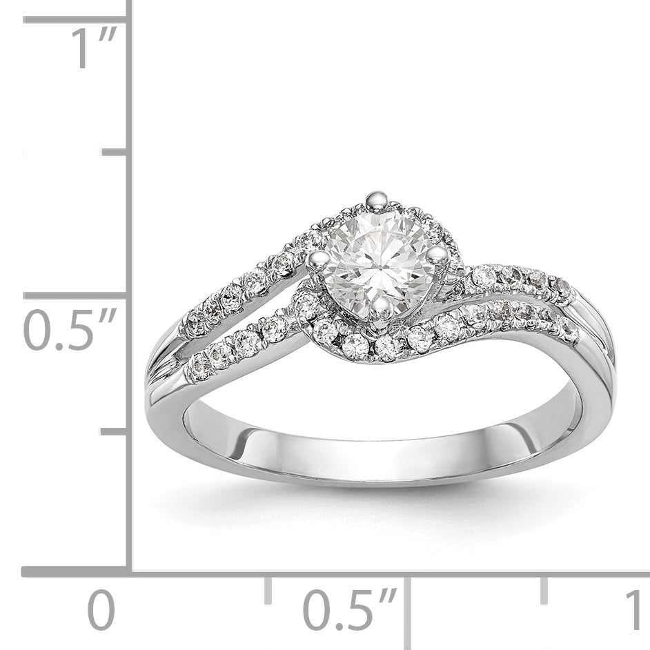 14k White Gold Diamond Round CZ By Pass Engagement Ring