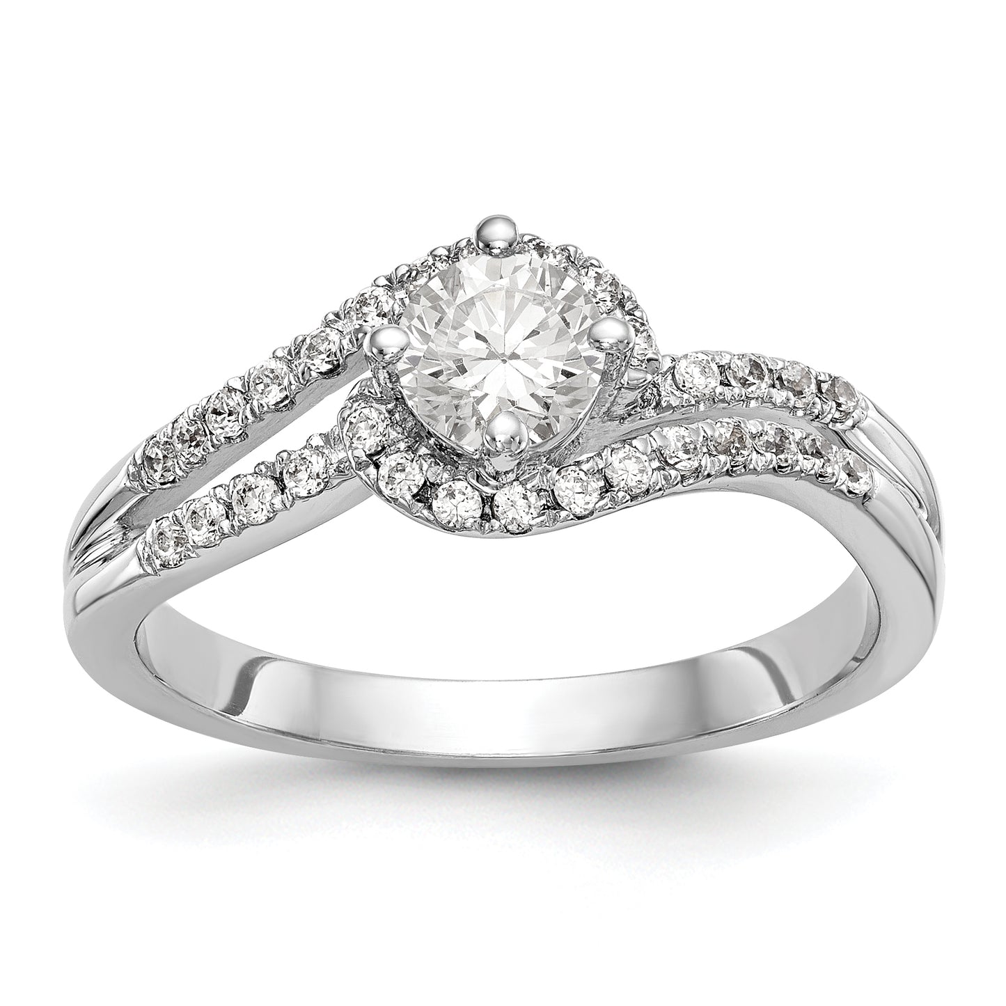 14k White Gold Diamond Round CZ By Pass Engagement Ring