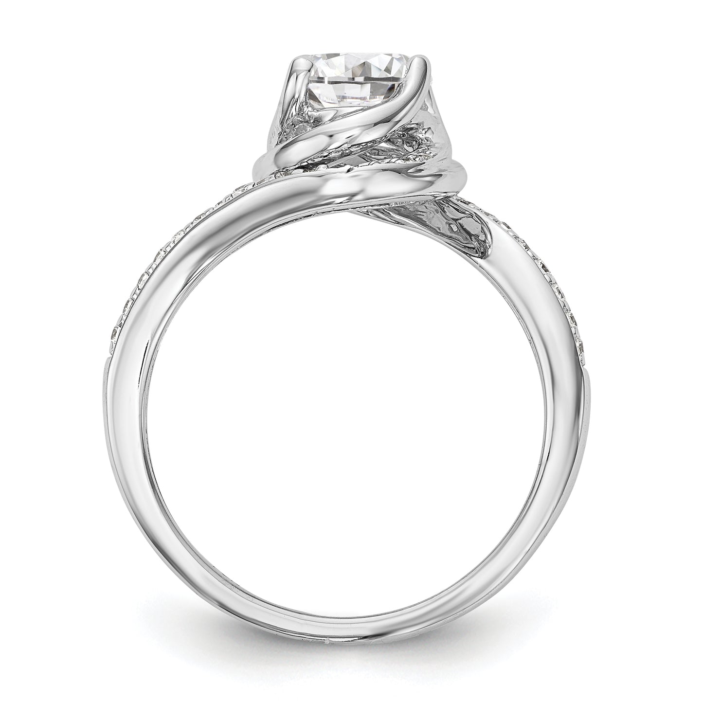 14k White Gold Diamond Round CZ By Pass Engagement Ring