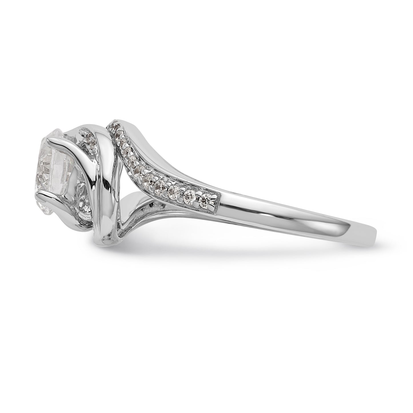 14k White Gold Diamond Round CZ By Pass Engagement Ring