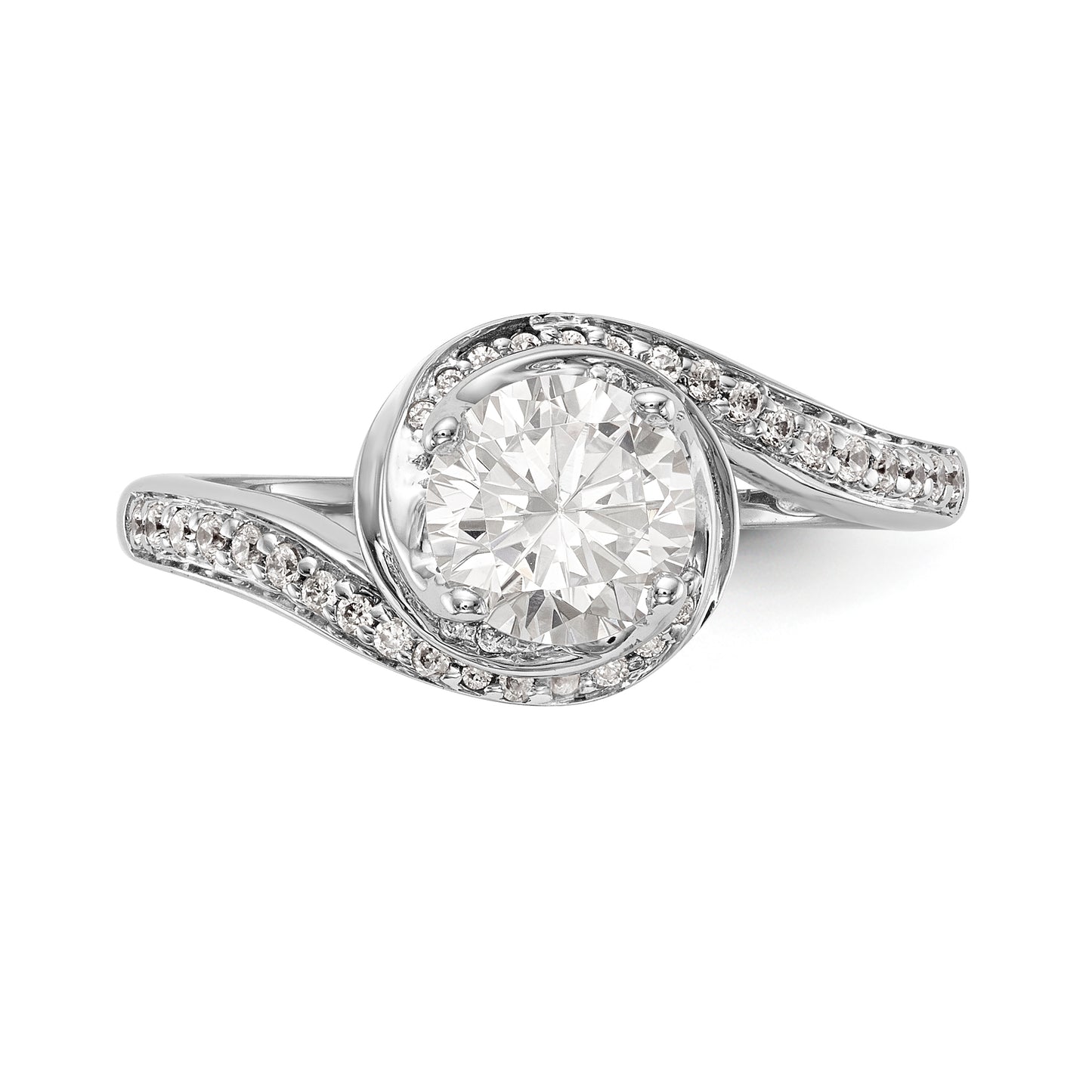 14k White Gold Diamond Round CZ By Pass Engagement Ring