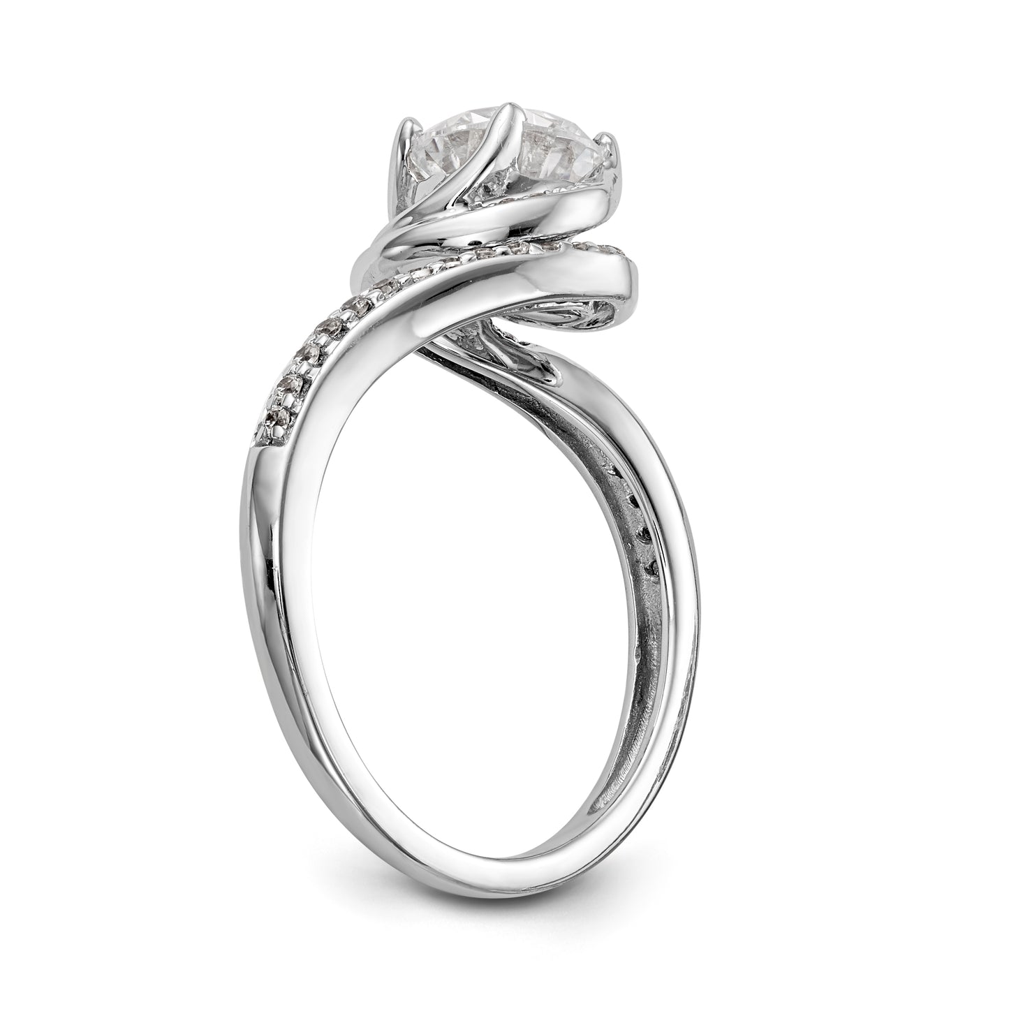 14k White Gold Diamond Round CZ By Pass Engagement Ring