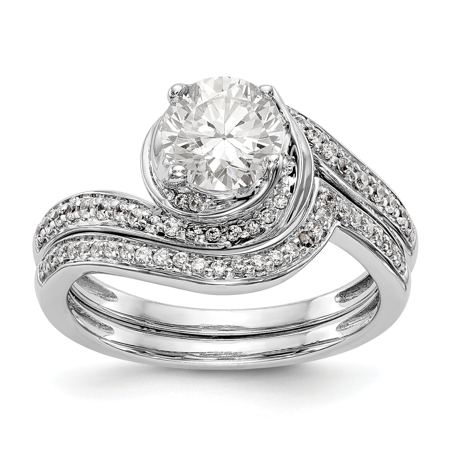 14k White Gold Diamond Round CZ By Pass Engagement Ring