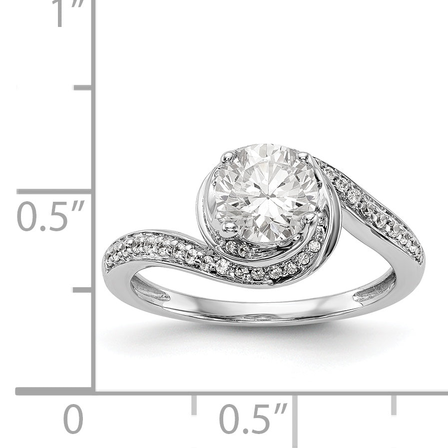 14k White Gold Diamond Round CZ By Pass Engagement Ring