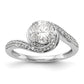 14k White Gold Diamond Round CZ By Pass Engagement Ring
