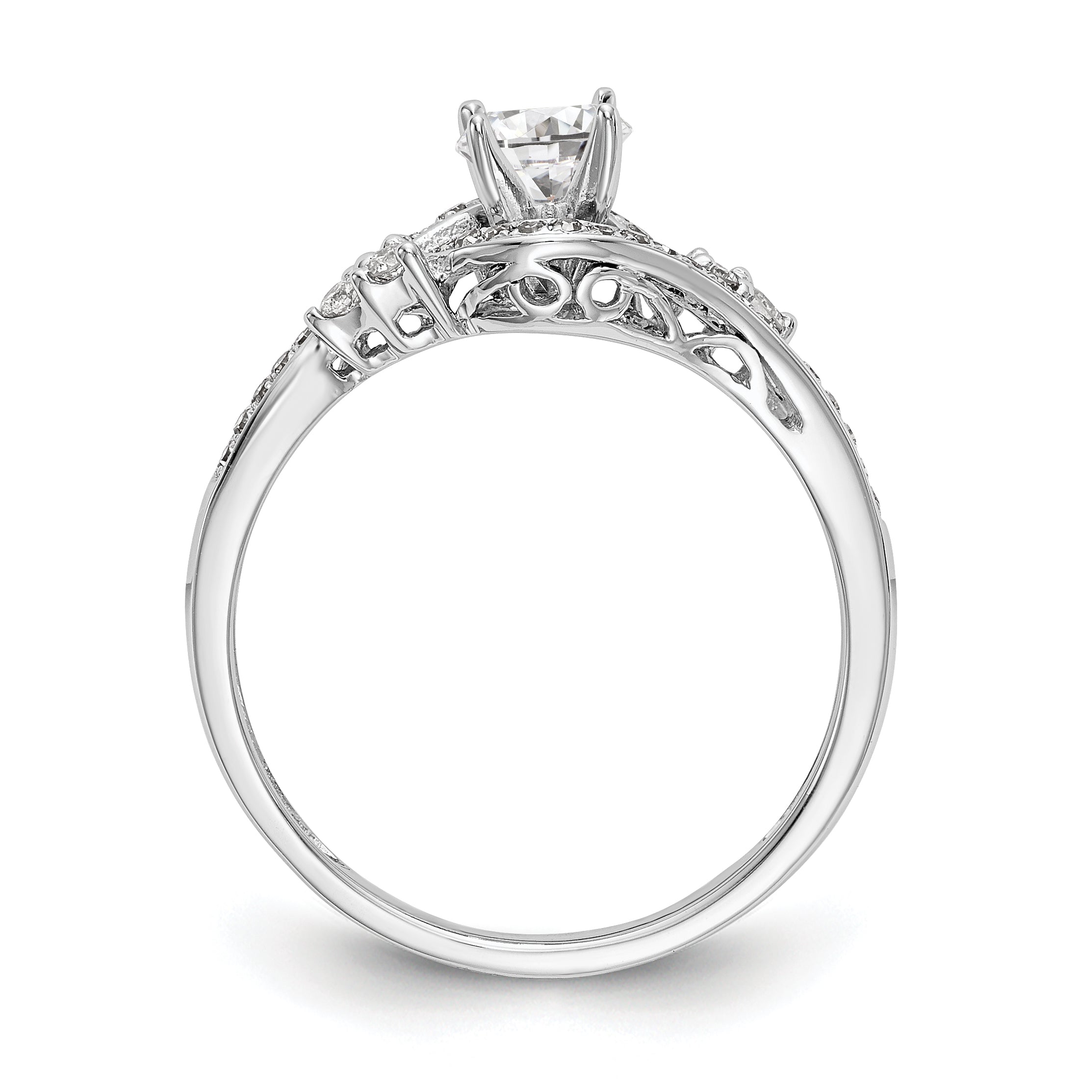 14k White Gold Diamond Round CZ By Pass Engagement Ring