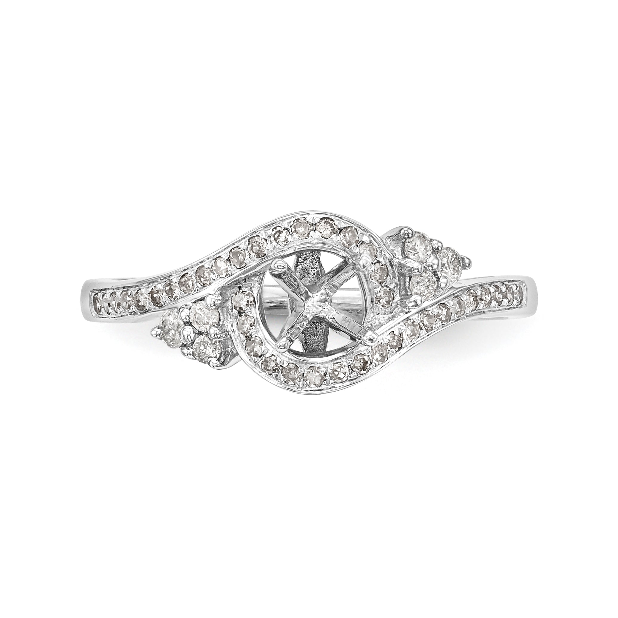 14k White Gold Diamond Round CZ By Pass Engagement Ring