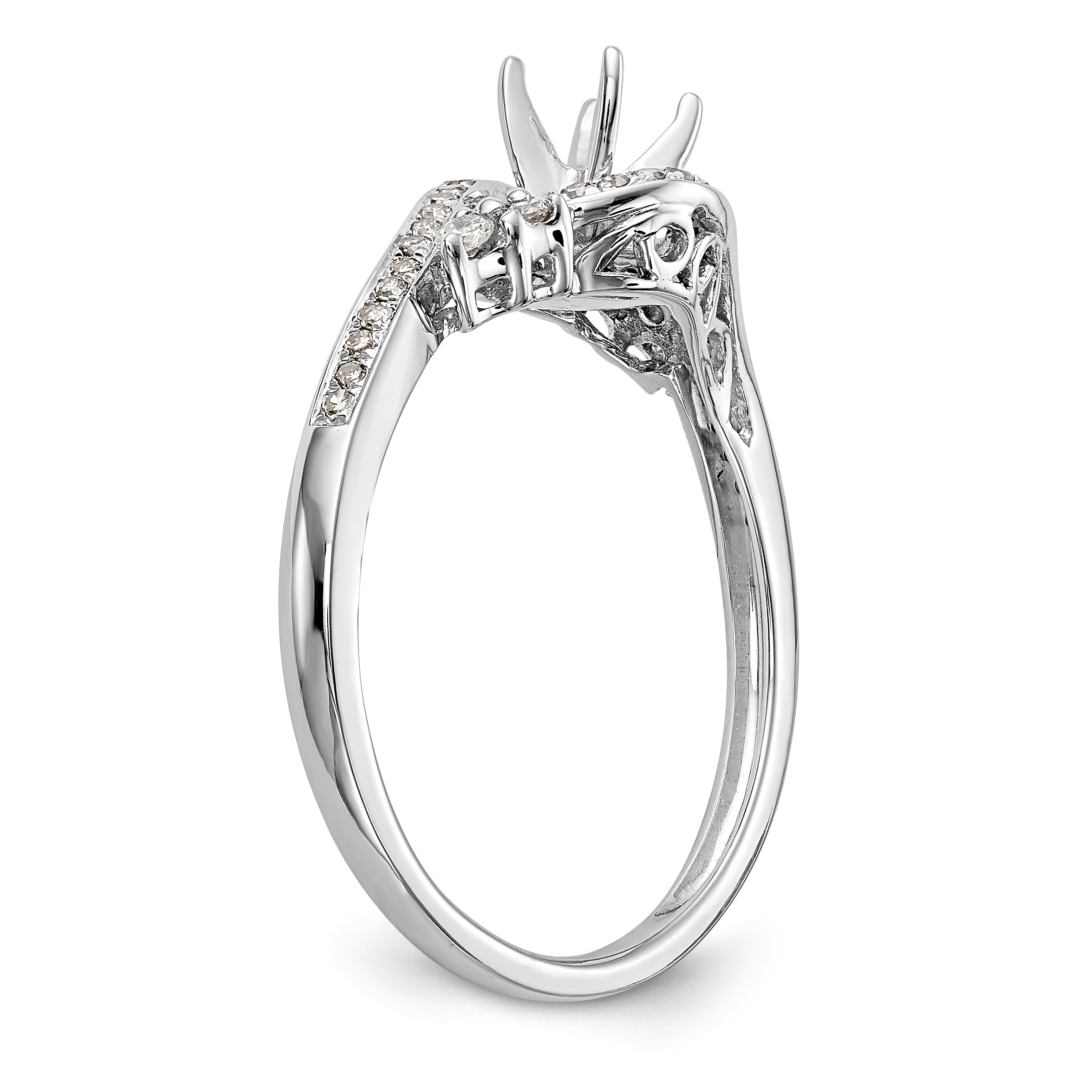 14k White Gold Diamond Round CZ By Pass Engagement Ring
