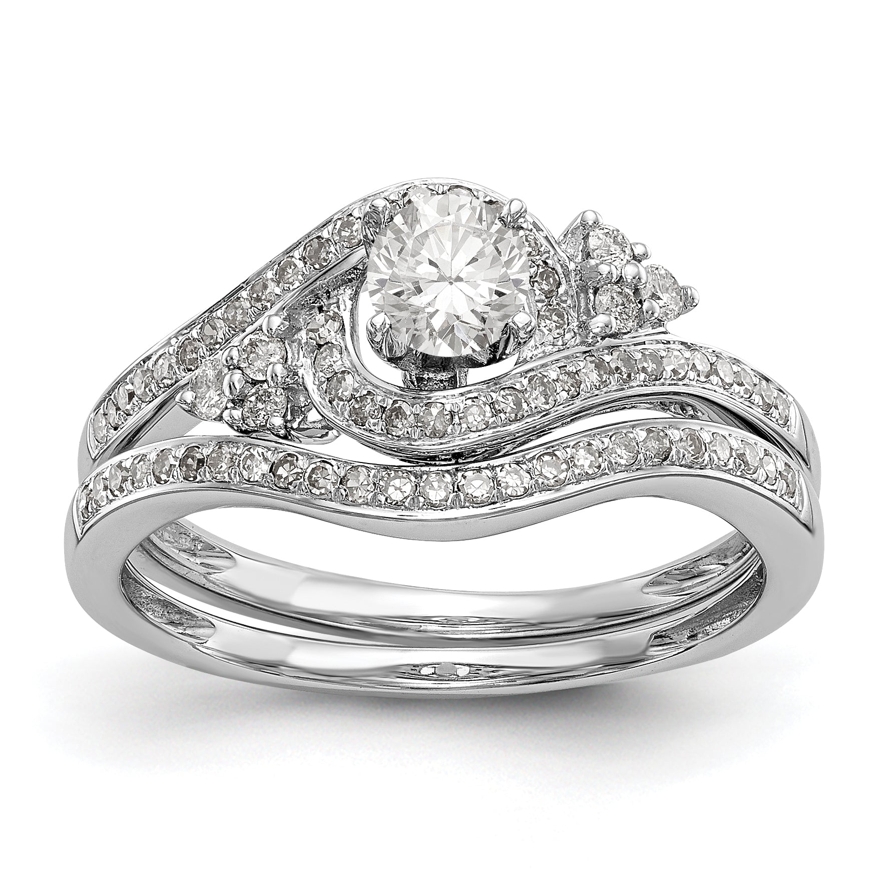 14k White Gold Diamond Round CZ By Pass Engagement Ring