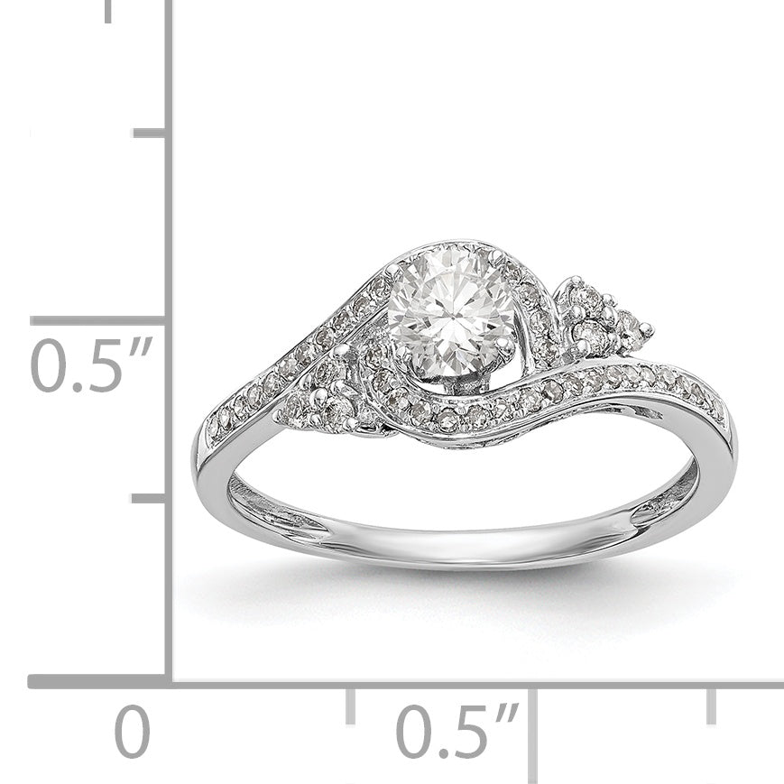 14k White Gold Diamond Round CZ By Pass Engagement Ring