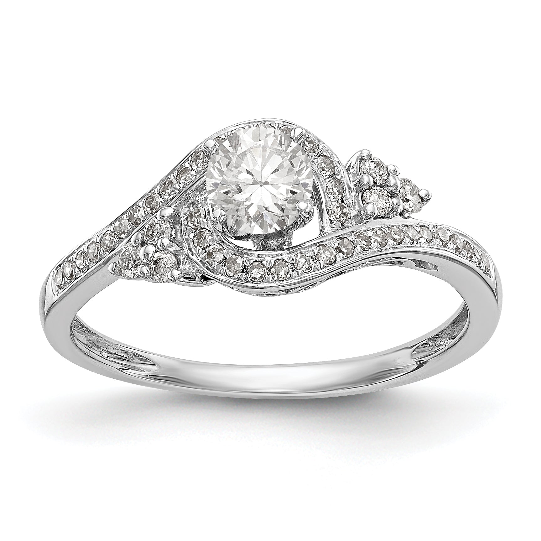 14k White Gold Diamond Round CZ By Pass Engagement Ring