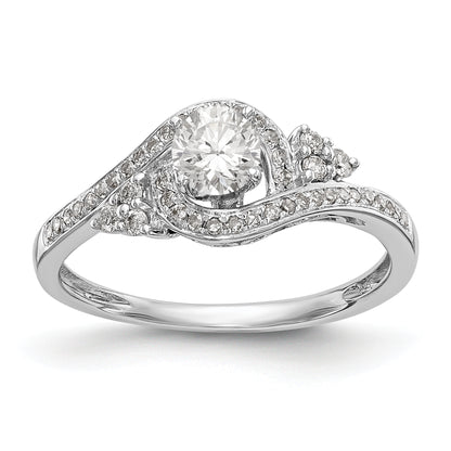 14k White Gold Diamond Round CZ By Pass Engagement Ring