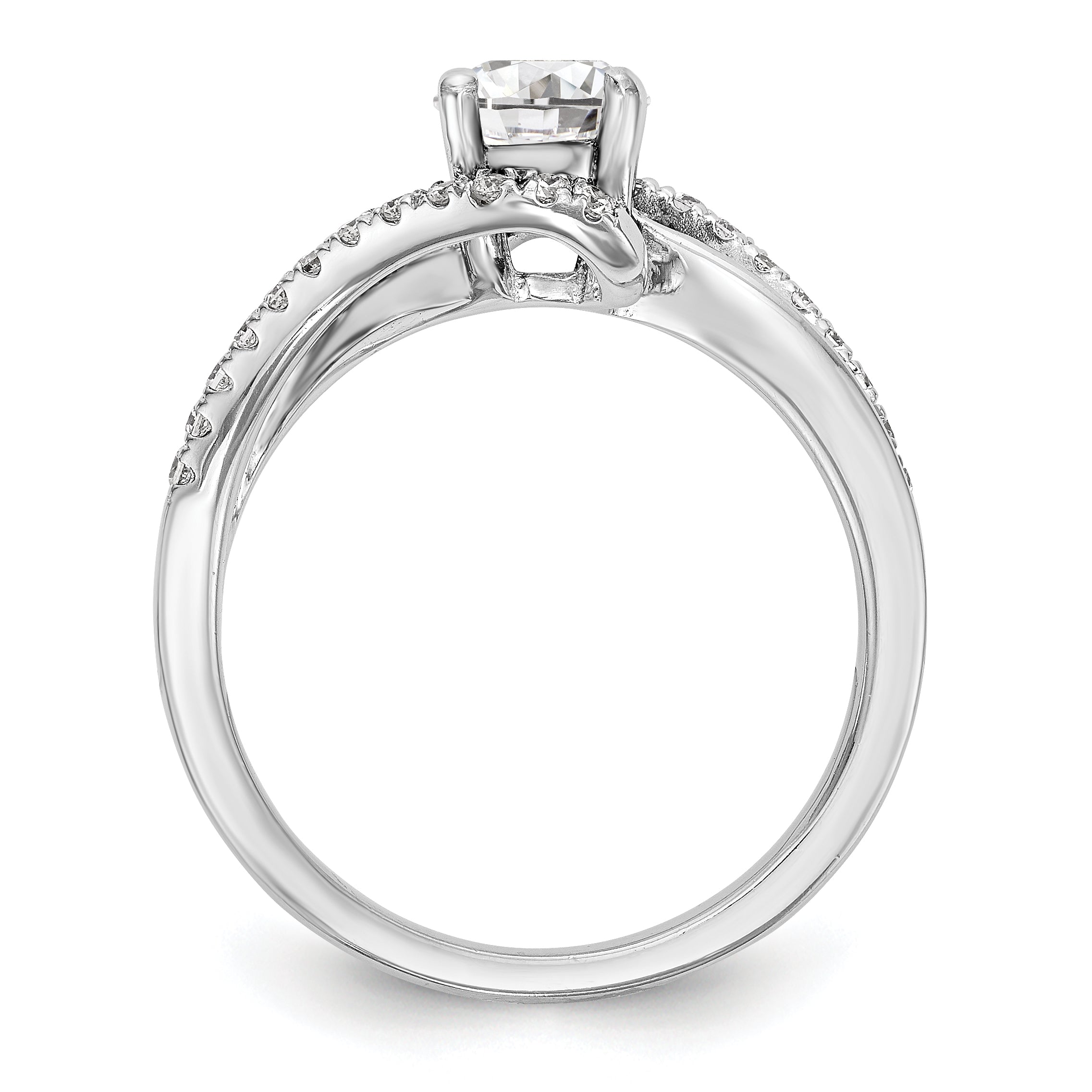 14k White Gold Diamond Round CZ By Pass Engagement Ring