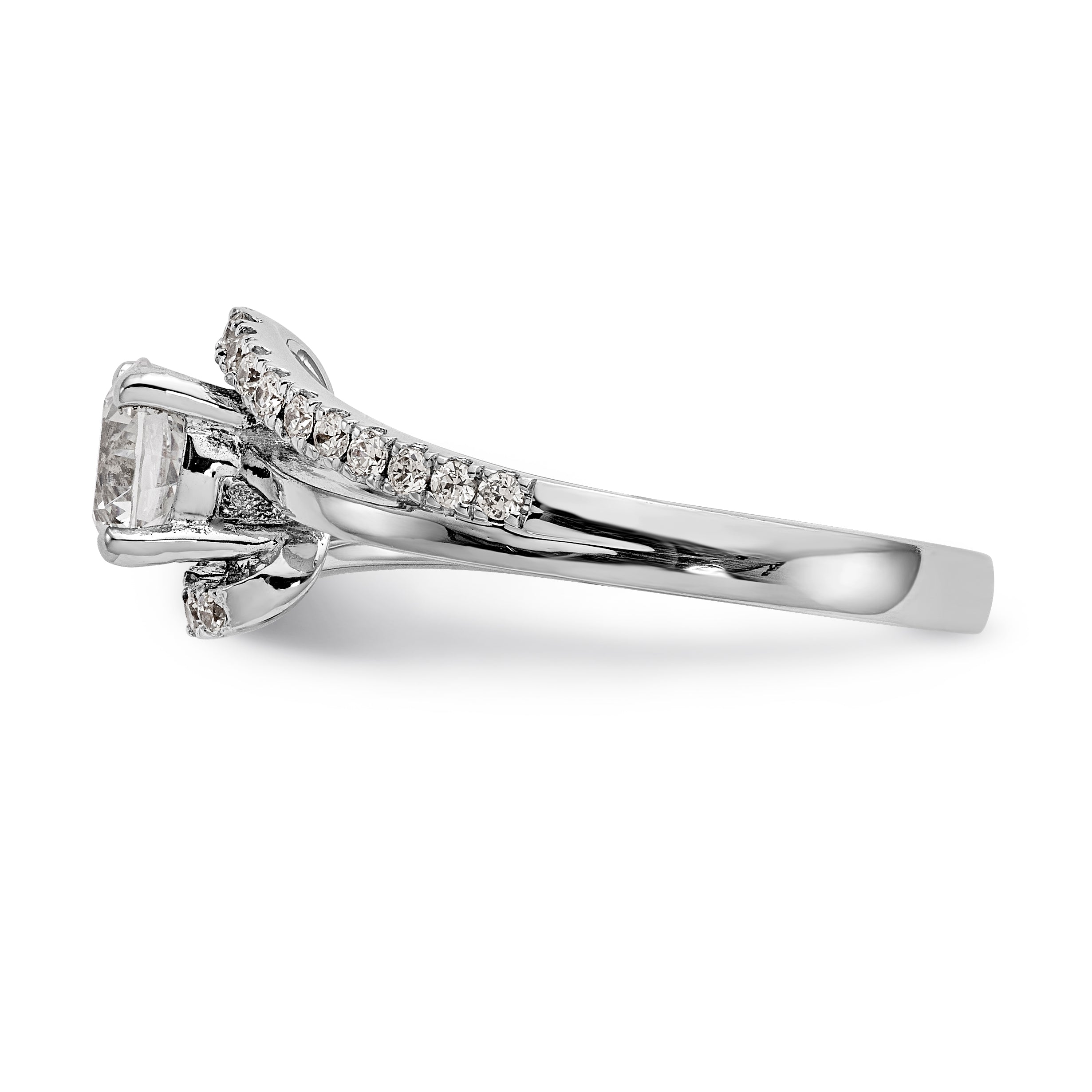 14k White Gold Diamond Round CZ By Pass Engagement Ring