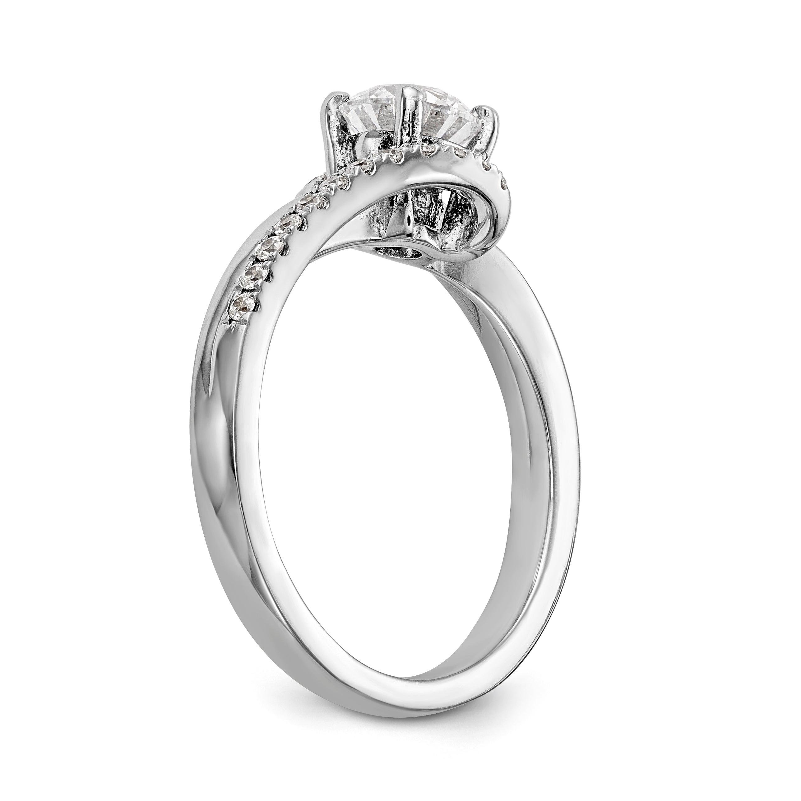 14k White Gold Diamond Round CZ By Pass Engagement Ring