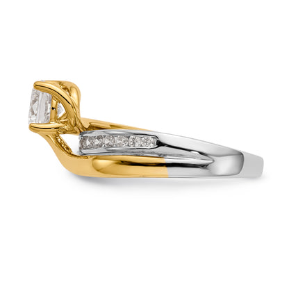 14k Two tone Diamond Round CZ By Pass Engagement Ring