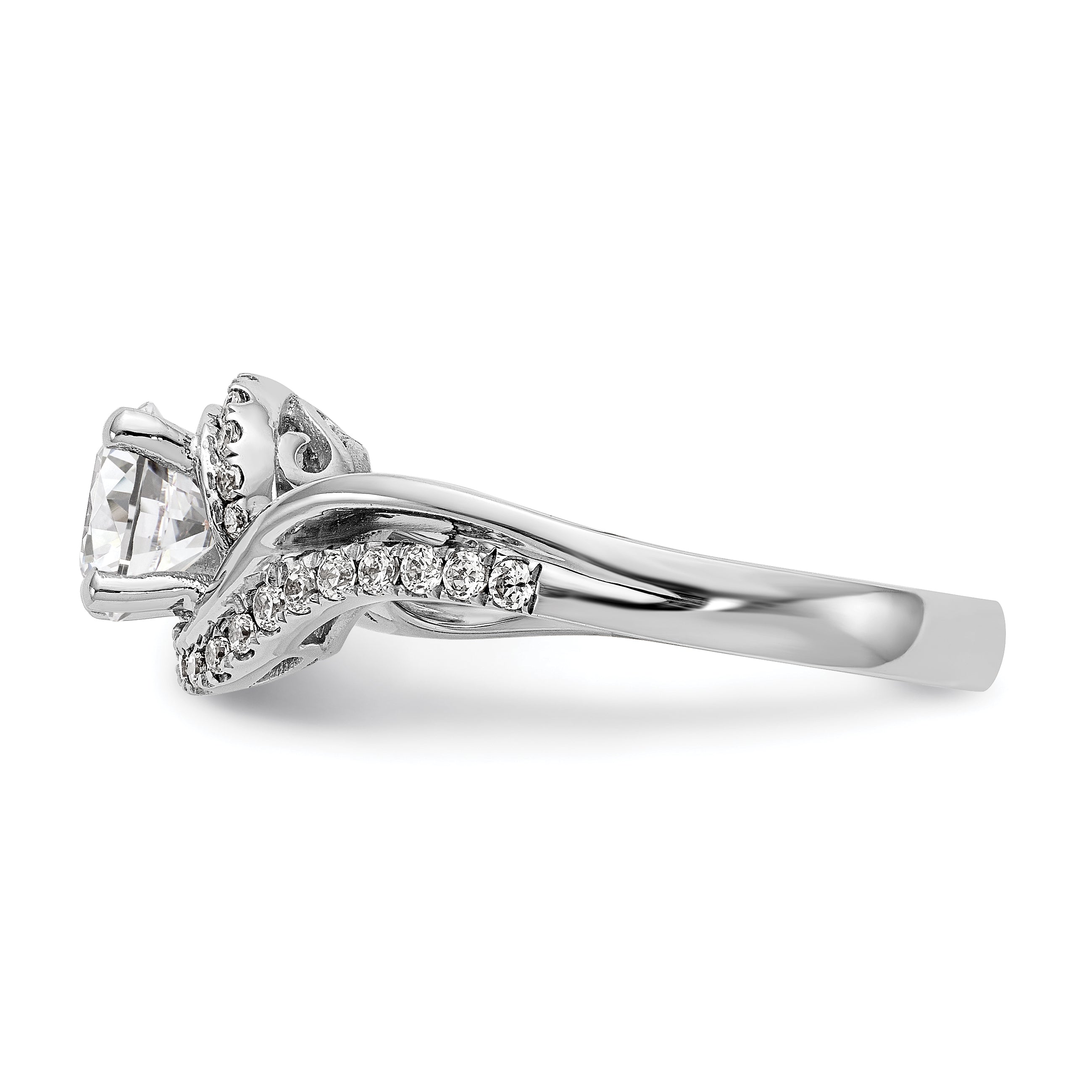 14k White Gold Diamond Round CZ By Pass Engagement Ring