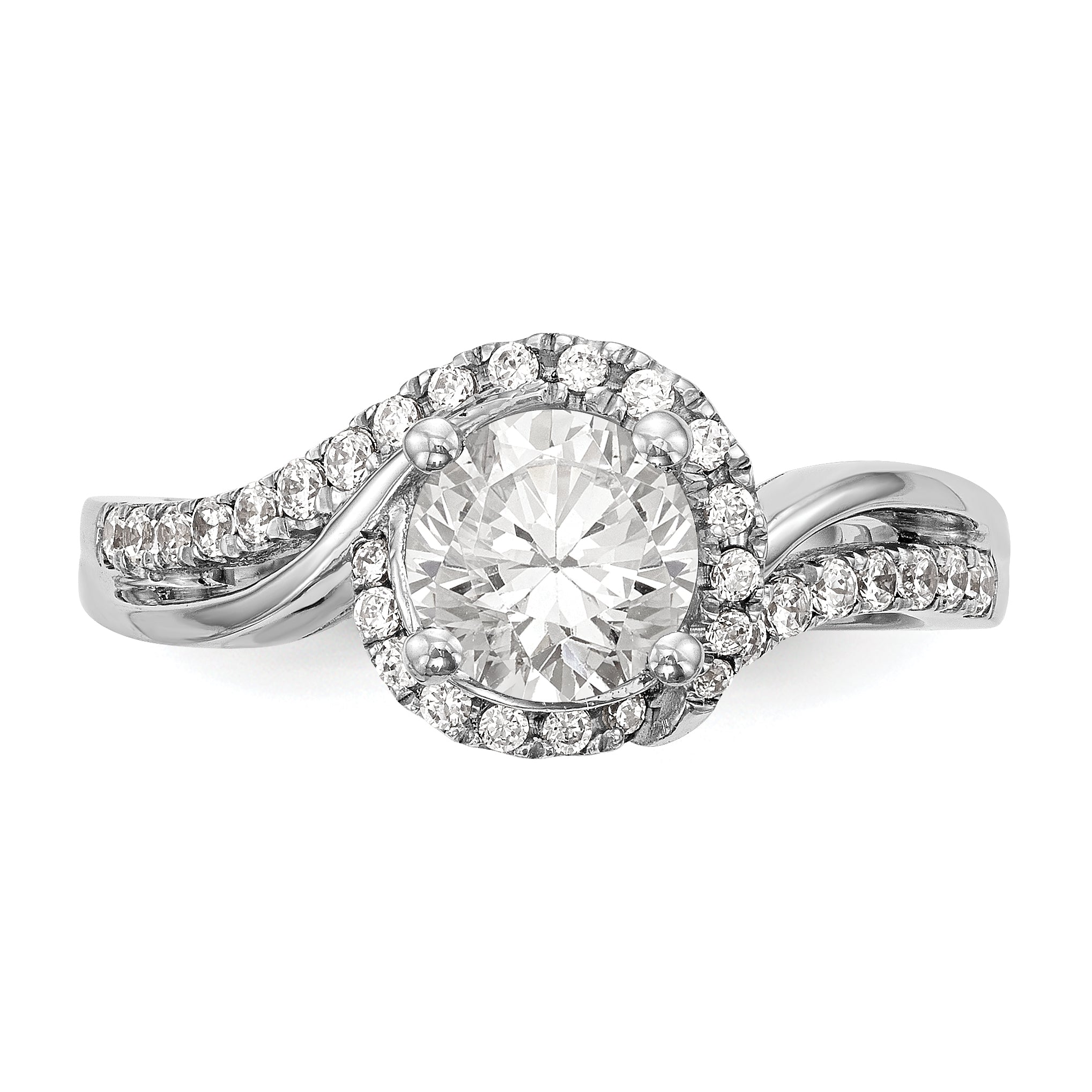 14k White Gold Diamond Round CZ By Pass Engagement Ring