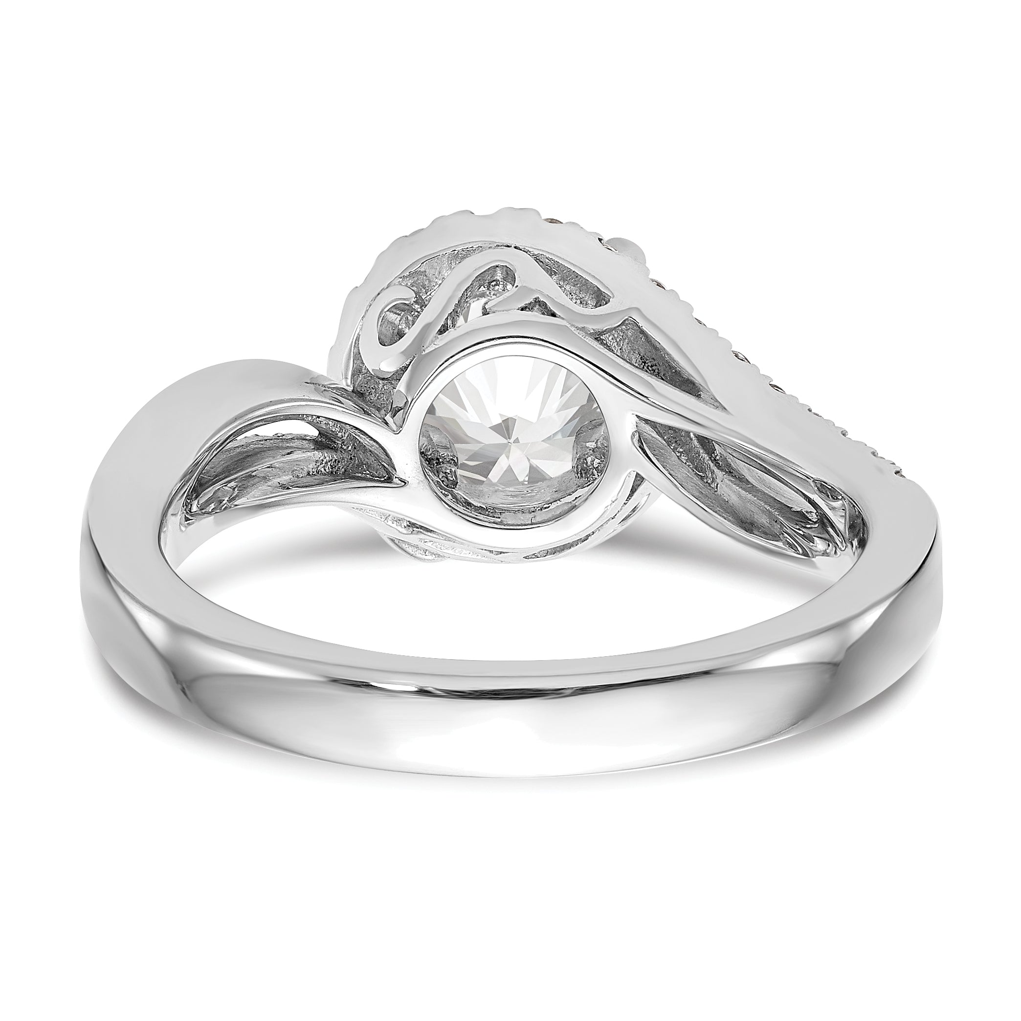 14k White Gold Diamond Round CZ By Pass Engagement Ring