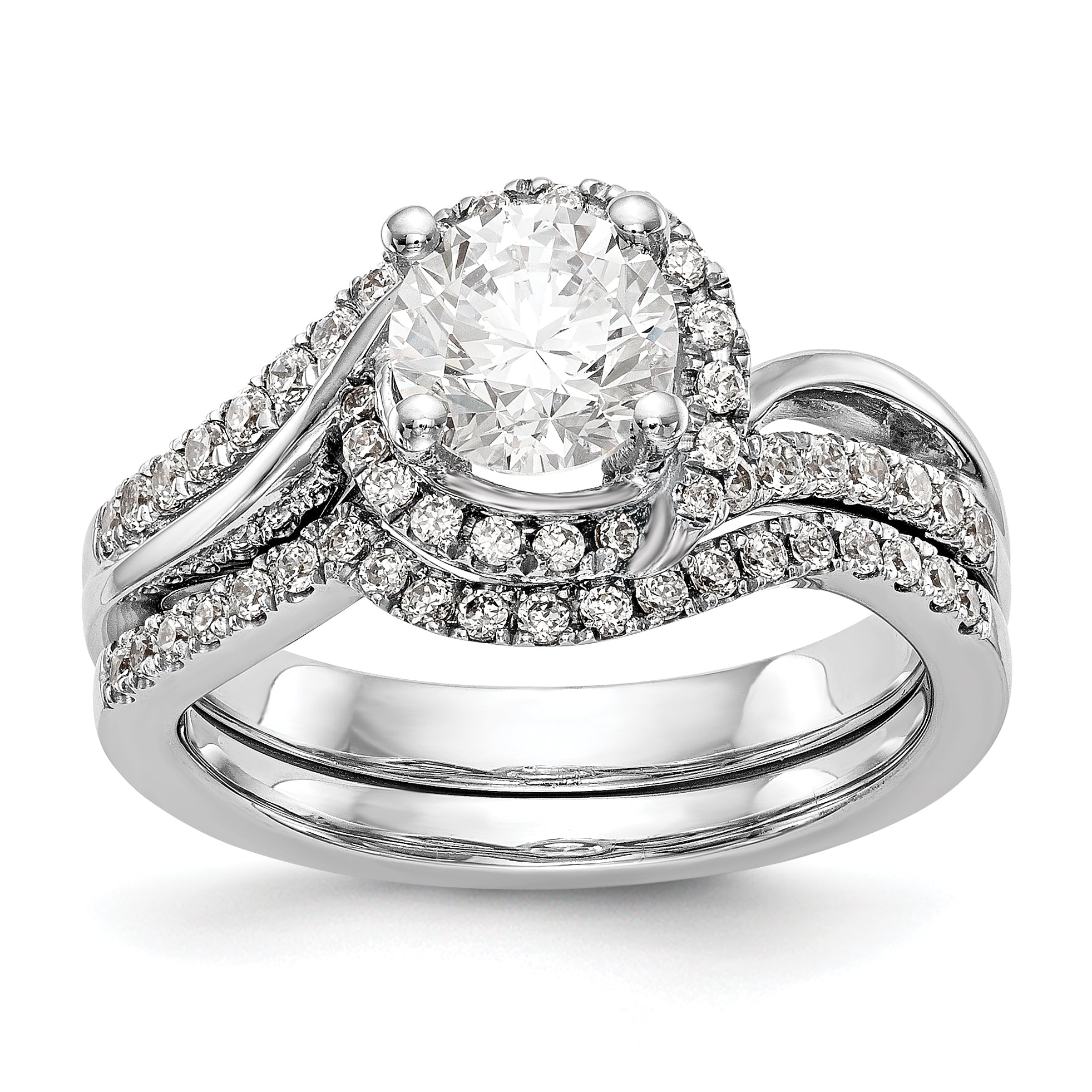 14k White Gold Diamond Round CZ By Pass Engagement Ring