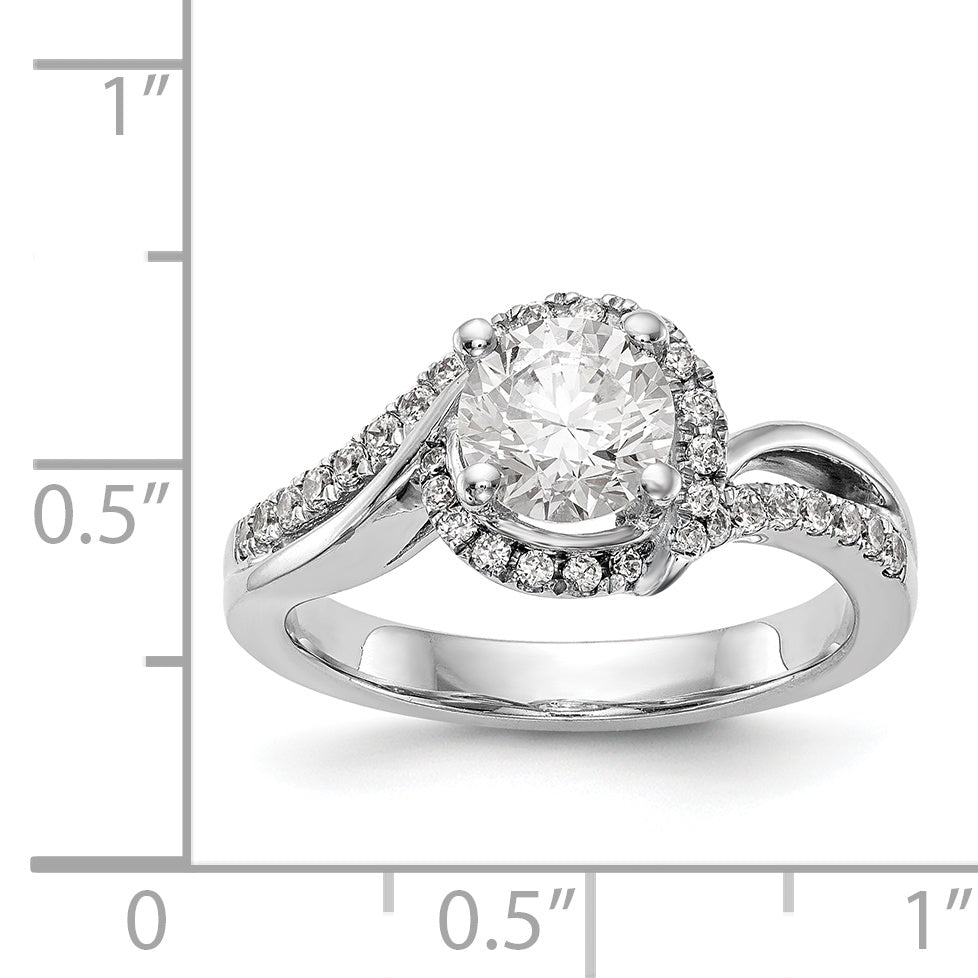 14k White Gold Diamond Round CZ By Pass Engagement Ring