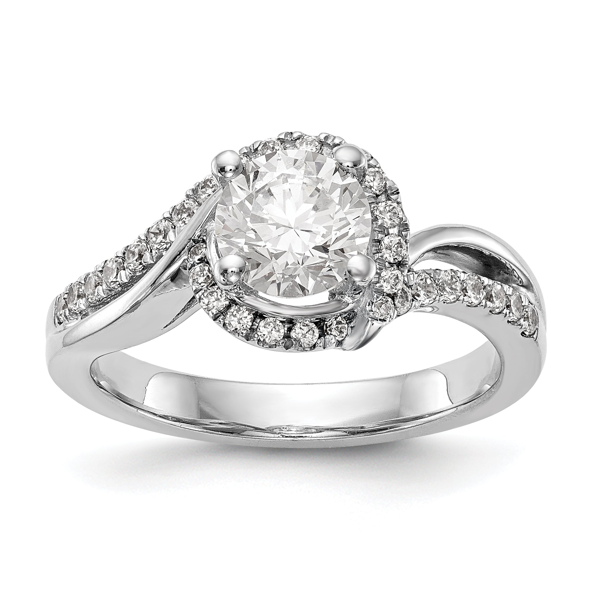 14k White Gold Diamond Round CZ By Pass Engagement Ring