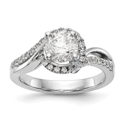 14k White Gold Diamond Round CZ By Pass Engagement Ring