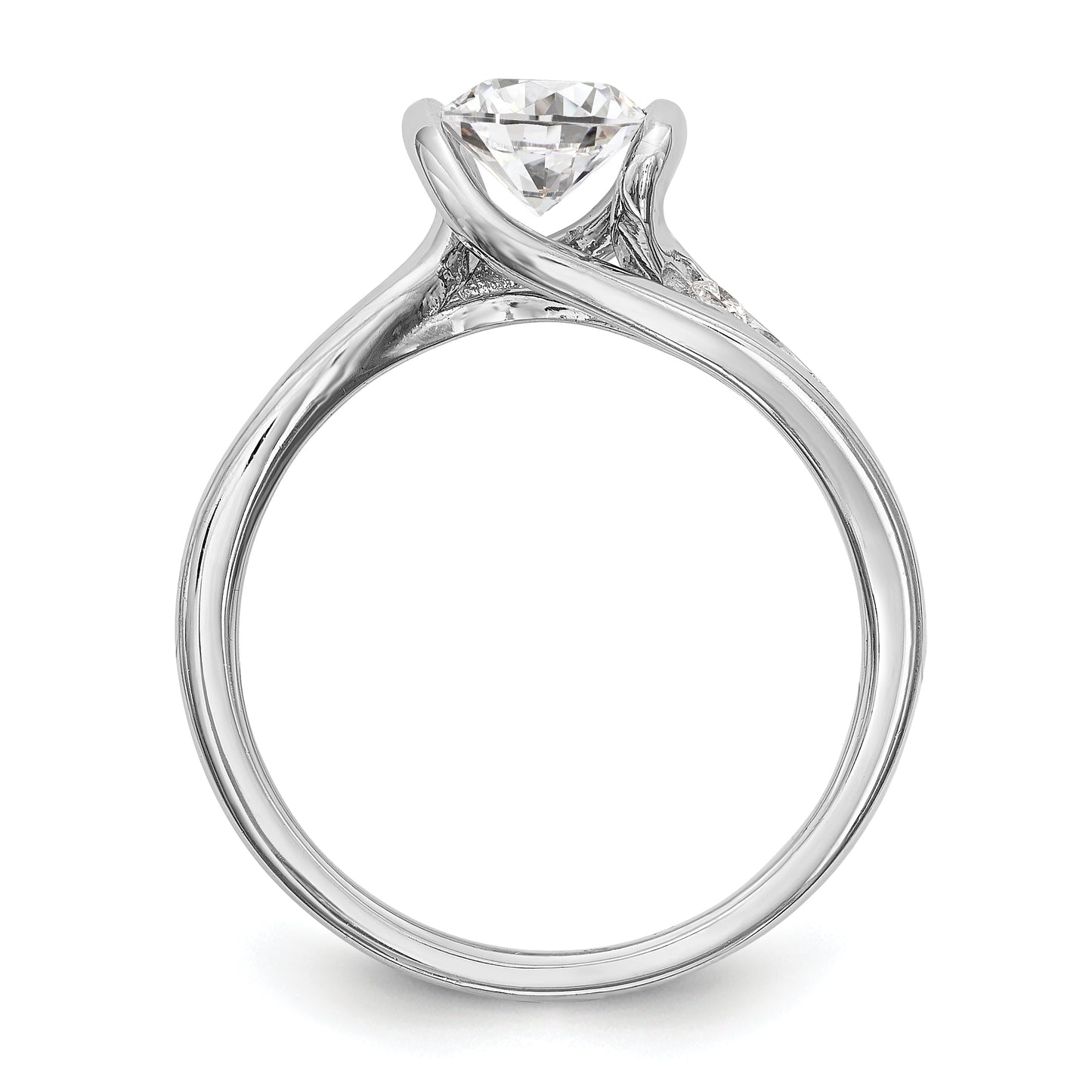 14k White Gold Diamond Round CZ By Pass Engagement Ring