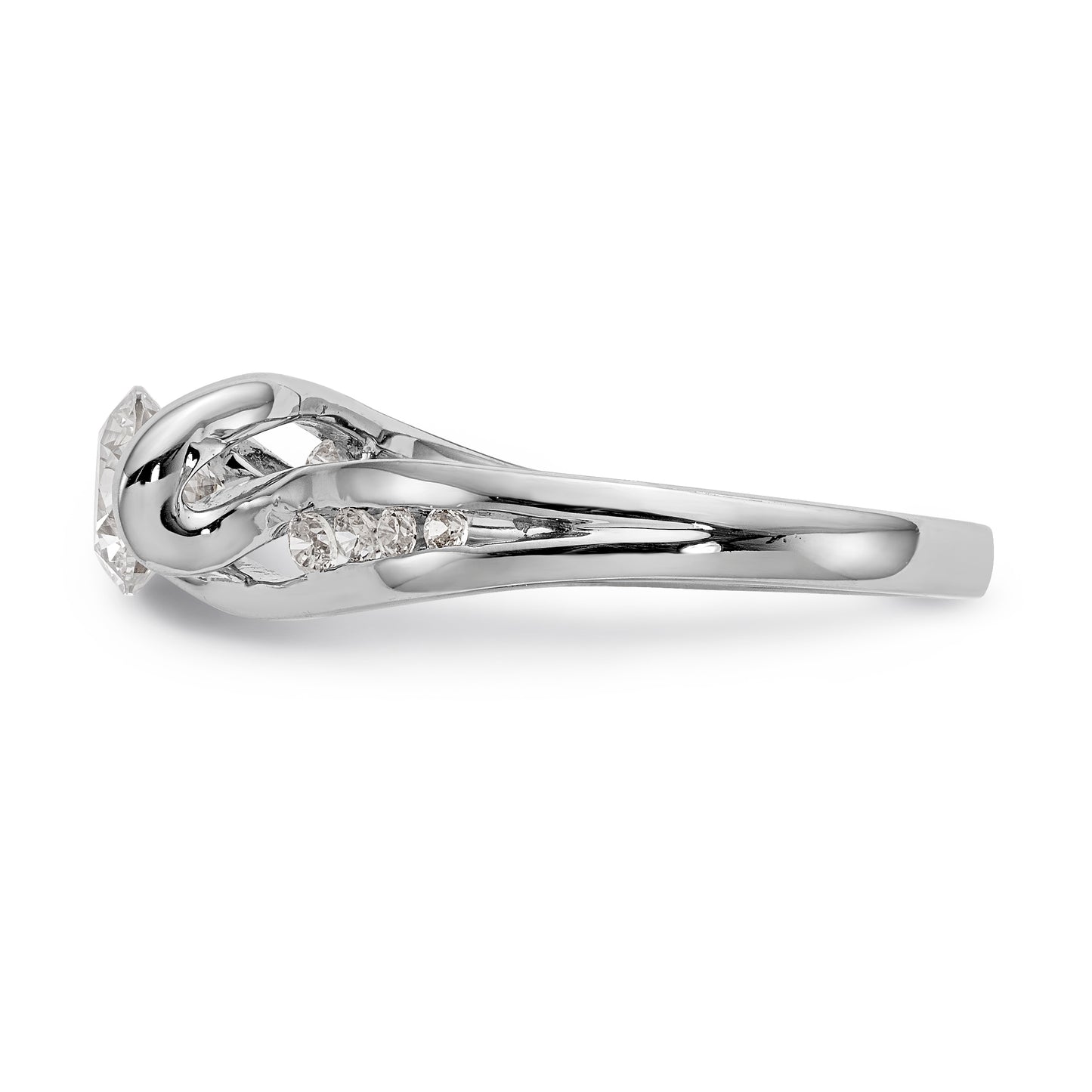 14k White Gold Diamond Round CZ By Pass Engagement Ring