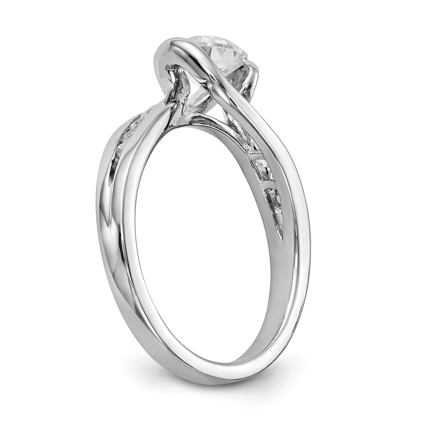 14k White Gold Diamond Round CZ By Pass Engagement Ring