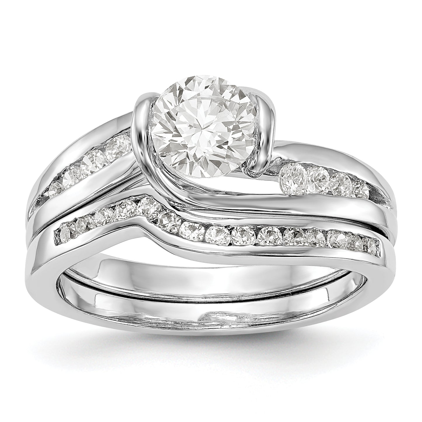 14k White Gold Diamond Round CZ By Pass Engagement Ring
