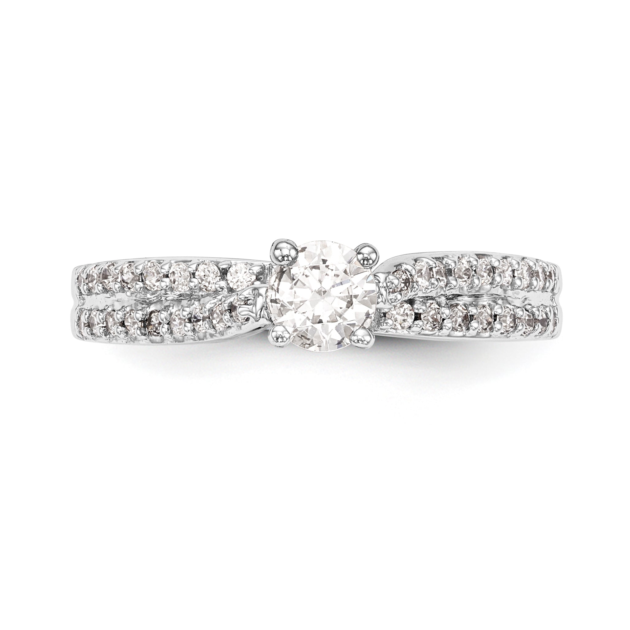 14kw Peg Set Diamond Round CZ By Pass Engagement Ring