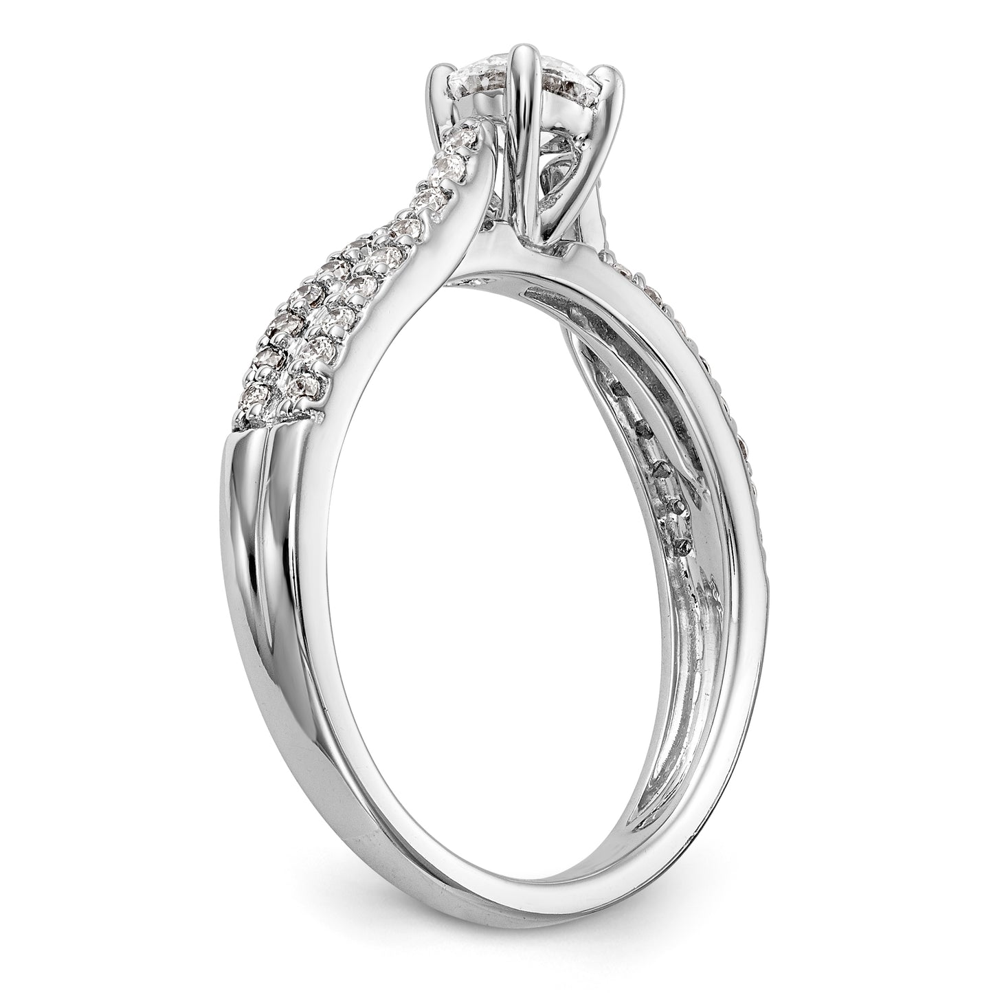 14kw Peg Set Diamond Round CZ By Pass Engagement Ring