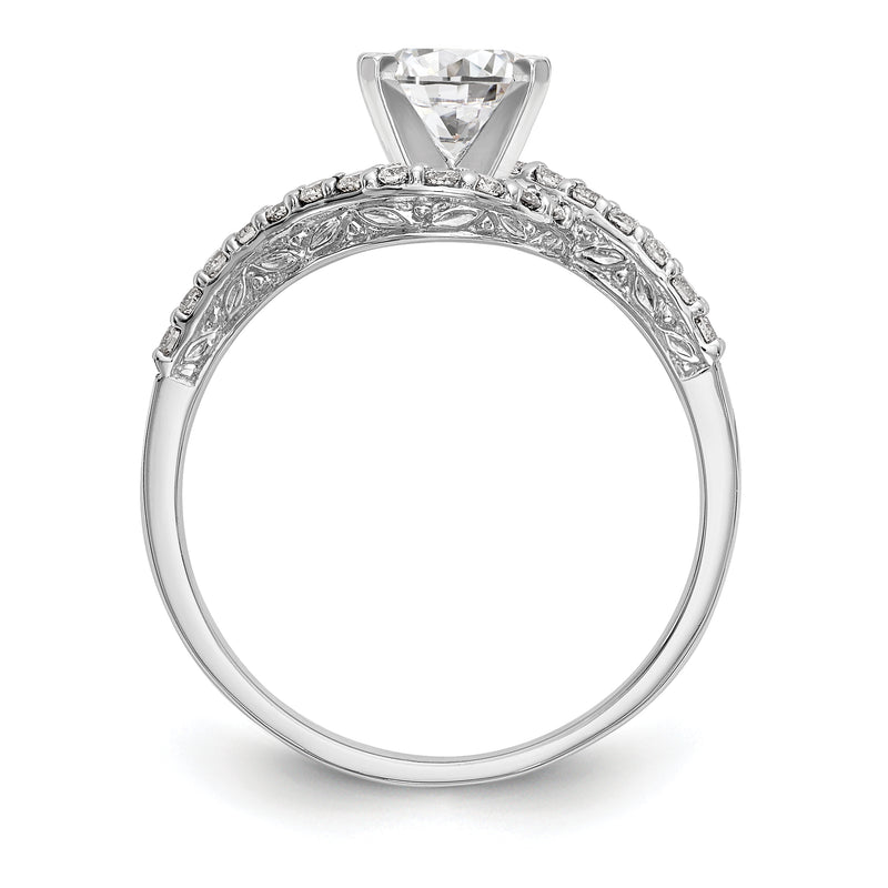 14k White Gold Peg Set Simulated Diamond By Pass Engagement Ring