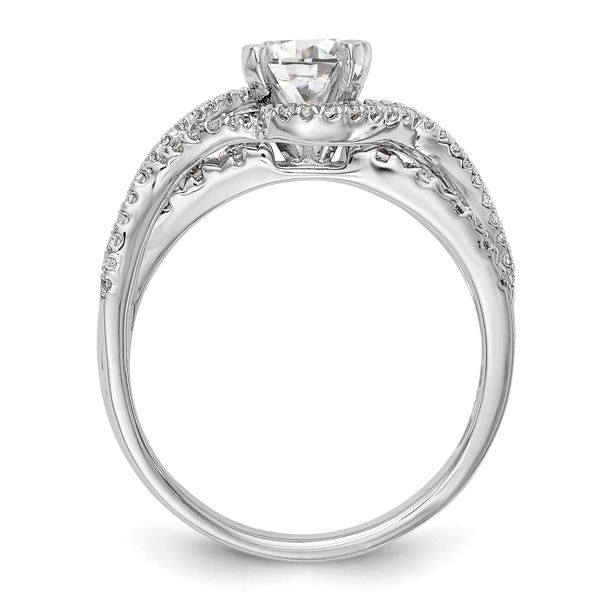 14k White Gold Peg Set Simulated Diamond By Pass Engagement Ring