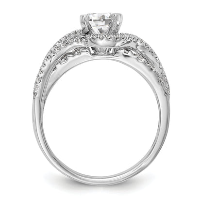 14k White Gold Peg Set Simulated Diamond By Pass Engagement Ring