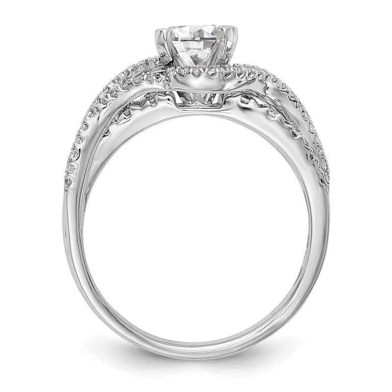 14k White Gold Peg Set Simulated Diamond By Pass Engagement Ring