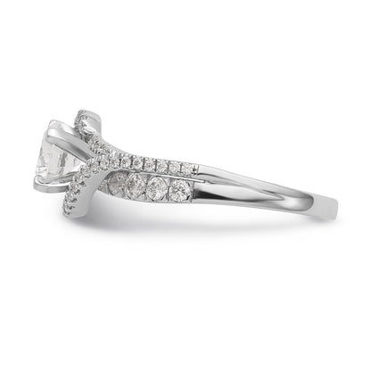 14k White Gold Peg Set Simulated Diamond By Pass Engagement Ring