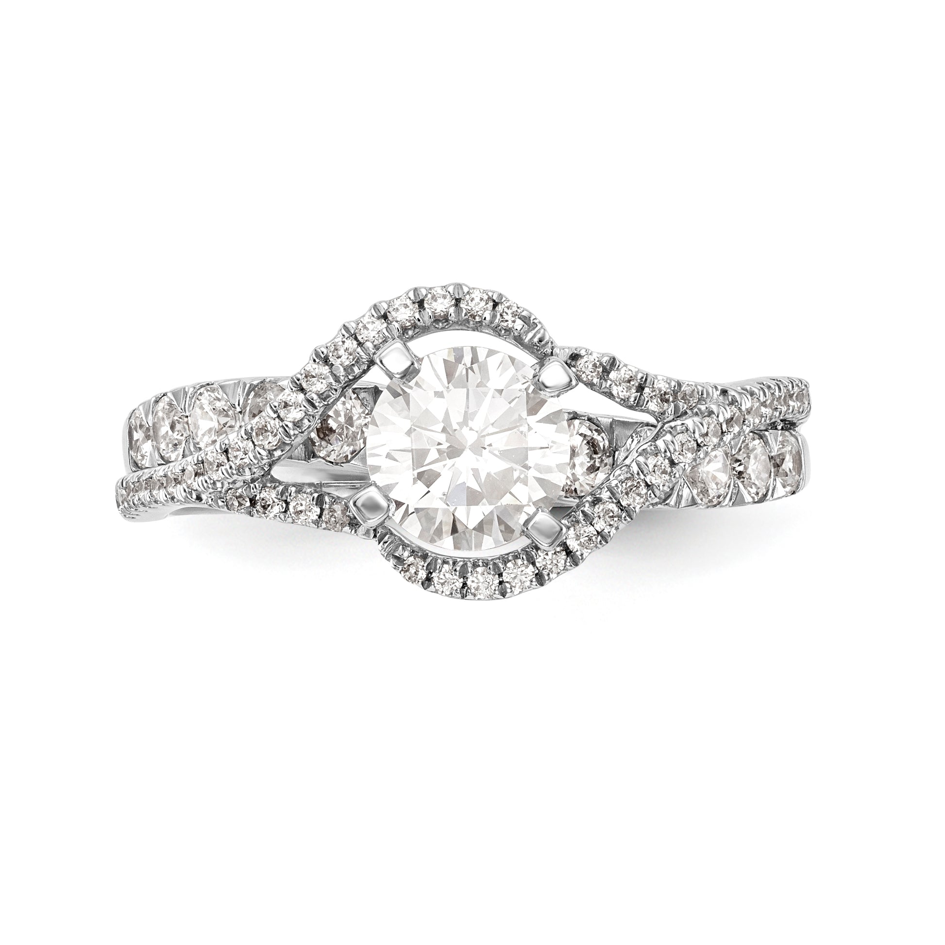 14k White Gold Peg Set Simulated Diamond By Pass Engagement Ring
