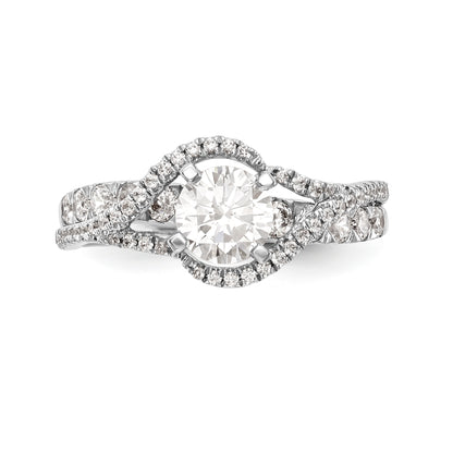 14k White Gold Peg Set Simulated Diamond By Pass Engagement Ring
