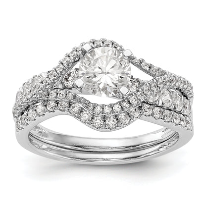 14k White Gold Peg Set Simulated Diamond By Pass Engagement Ring